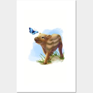 Baby Warthog and Butterfly Posters and Art